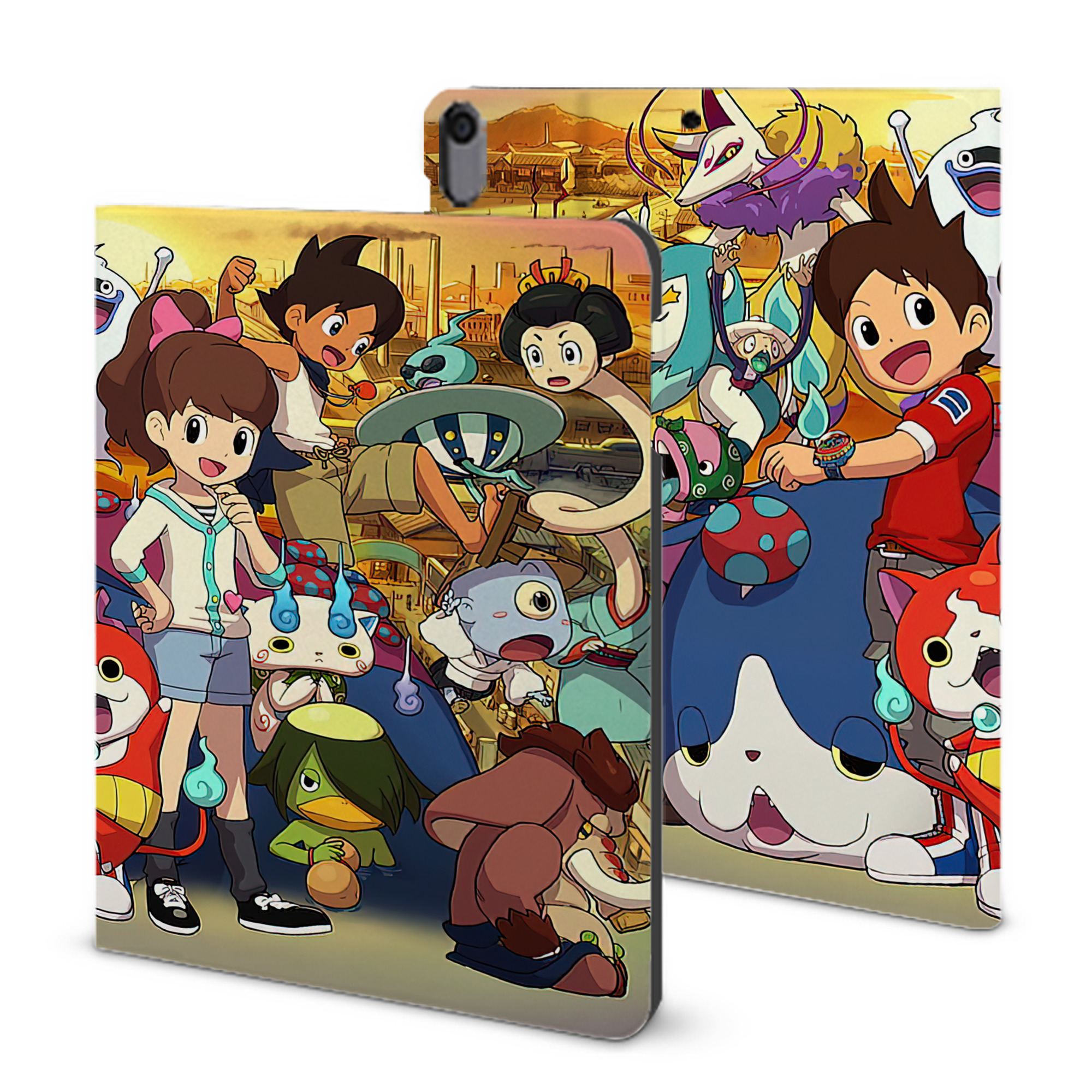 （画像用） 妖怪ウォッチ Yo-kai Watch IPad ケース ブック型 PUレザー TPU 耐衝撃 軽量 薄型 ペン収納なし 全面保護 IPad 各モデル対応